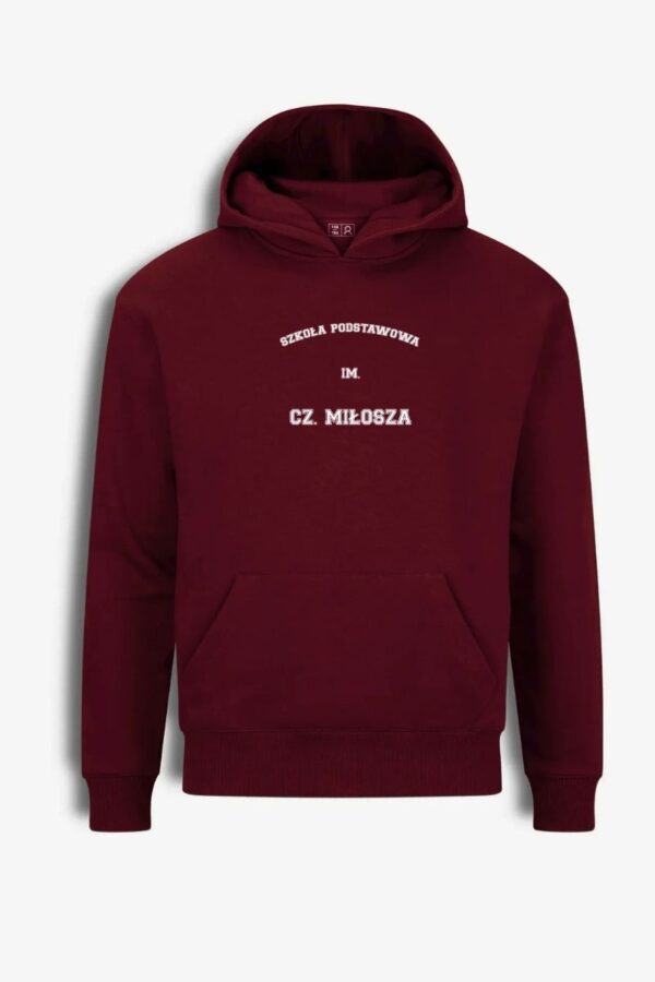 Pakenės Č.Milošo pagrindinės mokyklos džemperis su gobtuvu ir užrašu, bordo