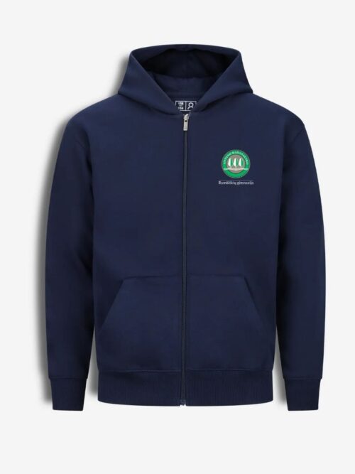 Rumšiškių A. Baranausko gimnazijos džemperis su gobtuvu ir su užtrauktuku, mėlynas