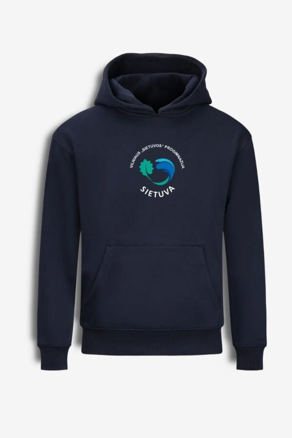 Vilniaus  "Sietuvos" progimnazijos džemperis su gobtuvu, mėlynas
