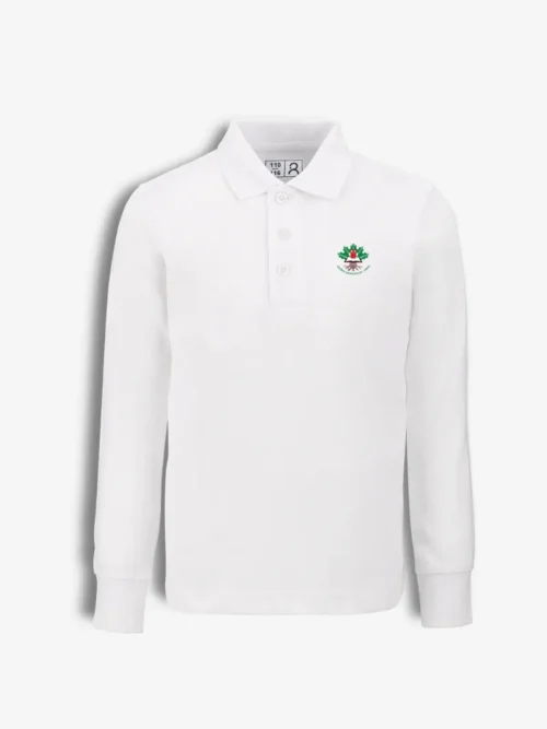 Riešės gimnazijos polo marškinėliai ilgomis rankovėmis, balta
