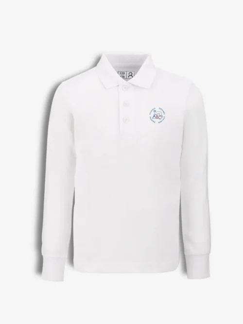 Vilniaus Šeškinės pradinės mokyklos polo marškinėliai ilgom rankovėm, balta