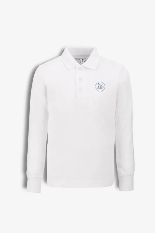 Vilniaus Šeškinės pradinės mokyklos polo marškinėliai ilgom rankovėm, balta