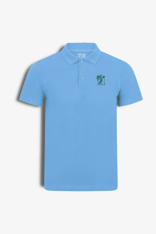 Ukmergės Šilo progimnazijos polo marškinėliai, šviesiai mėlyna