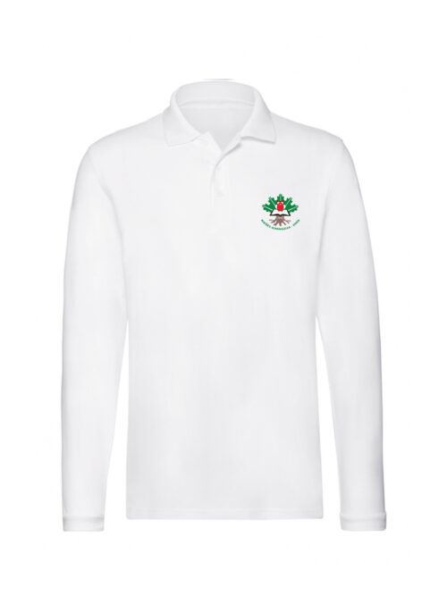 Riešės gimnazijos polo marškinėliai ilgomis rankovėmis, balta