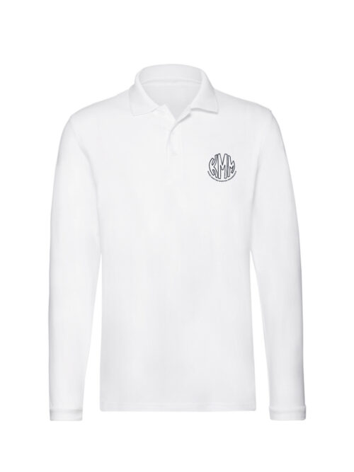 Kauno Martyno Mažvydo progimnazijos polo marškinėliai ilgomis rankovėmis, balta